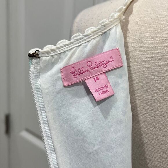 Lilly Pulitzer Dress Pearl Crochet Neck Halter Size 14 Blue & White - Picture 9 of 16